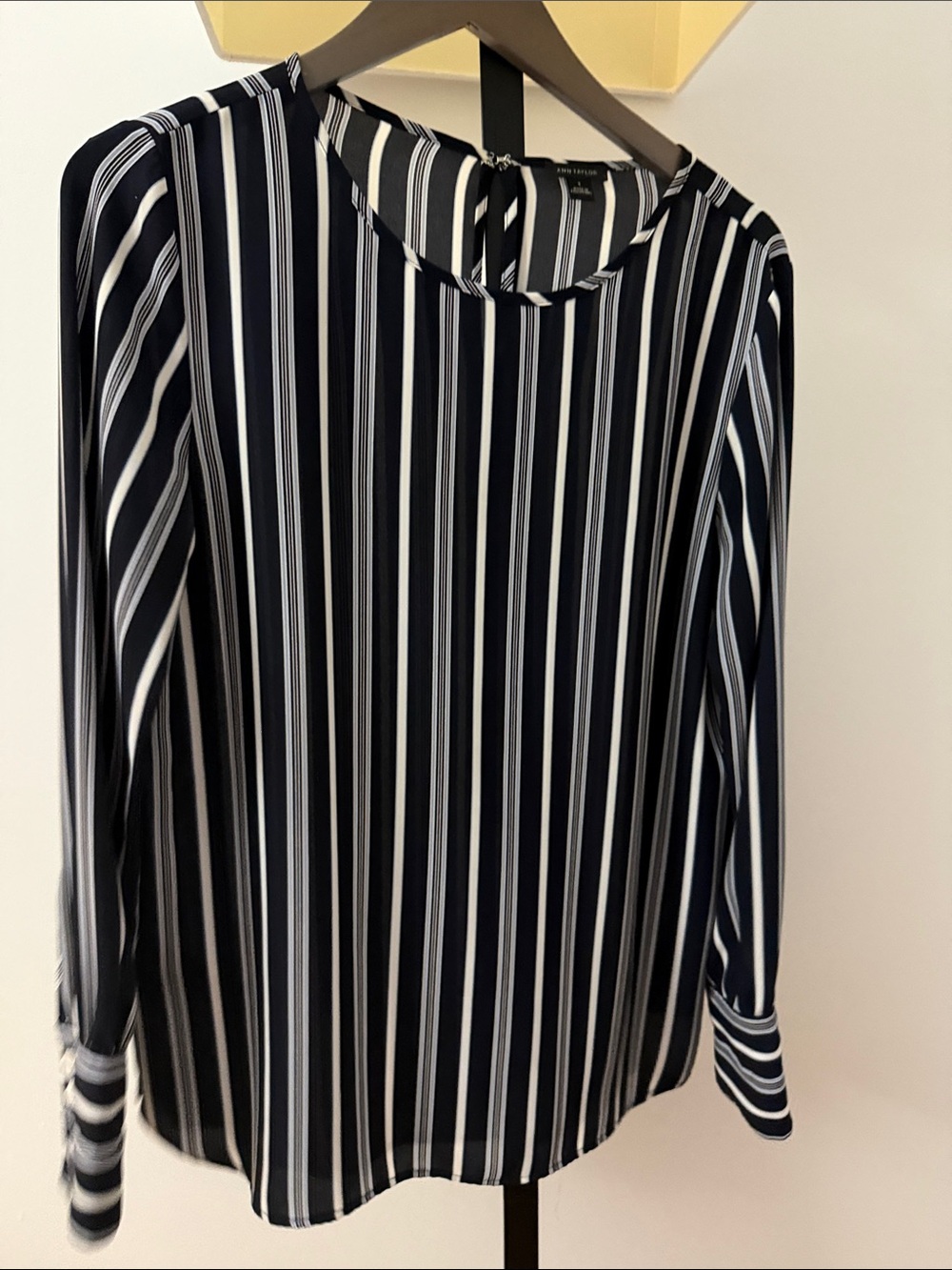 Ann Taylor Black and White Vertical Stripe Blouse